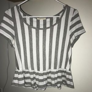 white and grey striped top with flutter